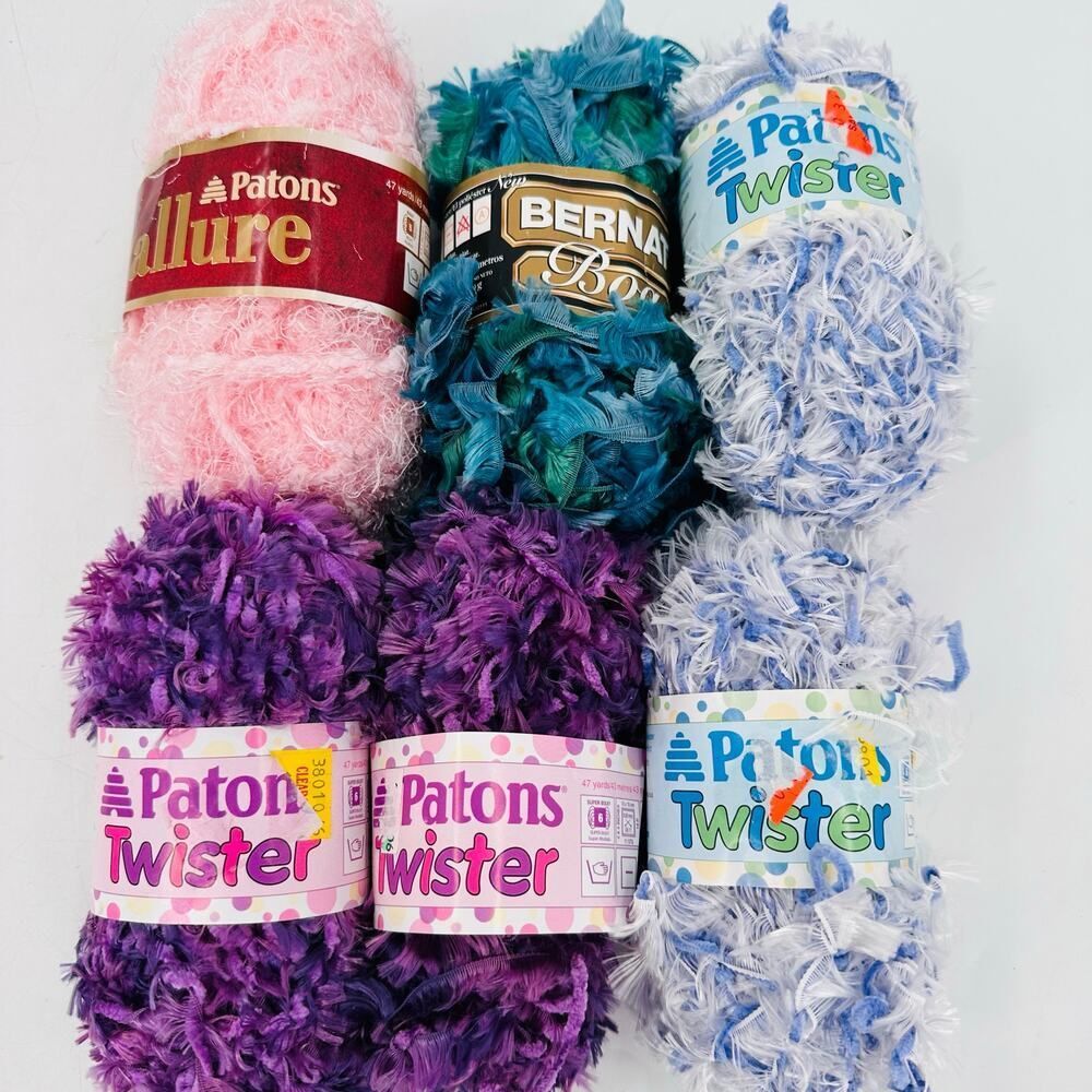 Patons TWISTER Allure Bernat BOA Yarn Novelty Yarn Mixed Lot Eyelash Blueberry